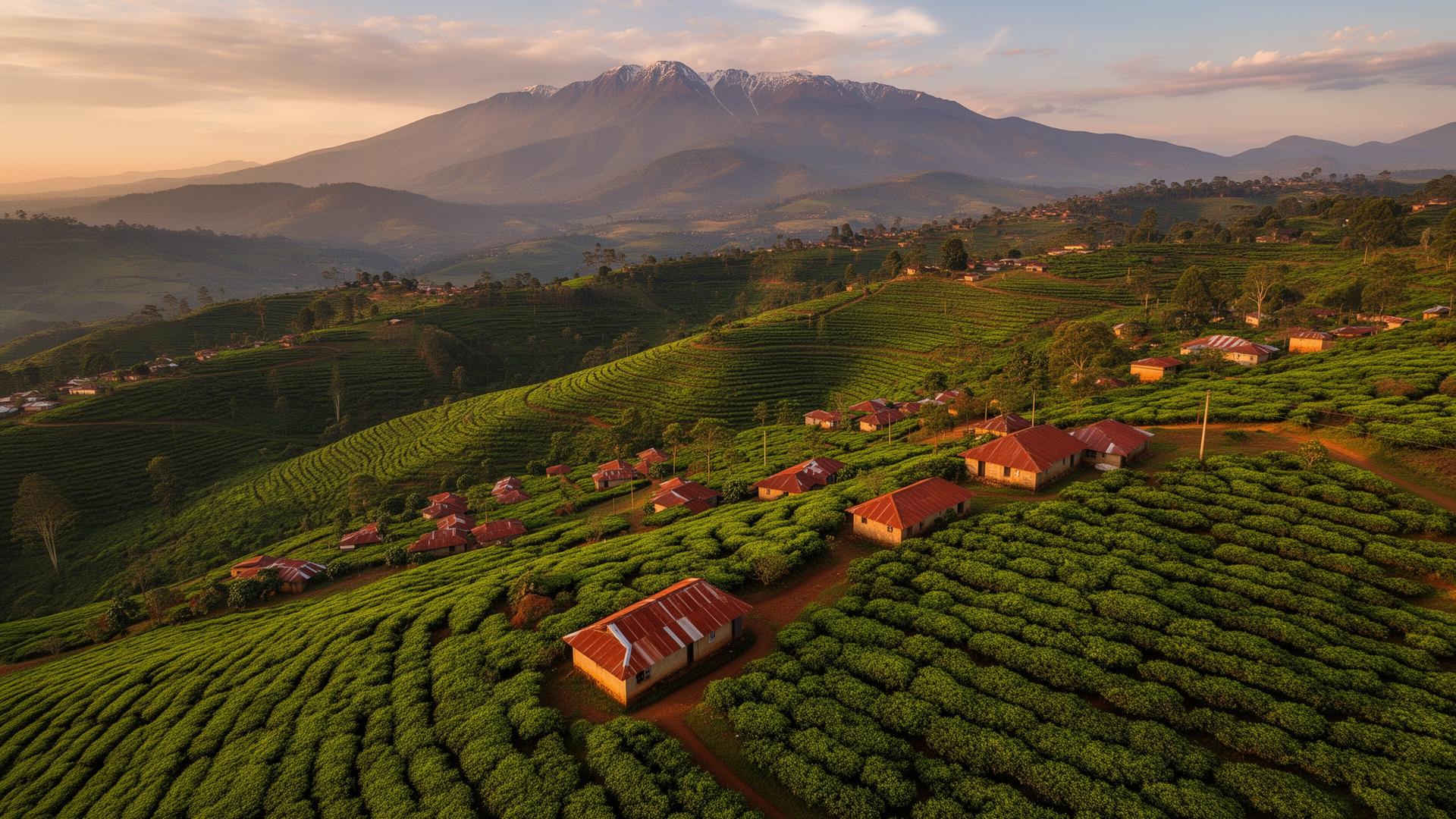 Aerial view of Murang'a tea and coffee hills